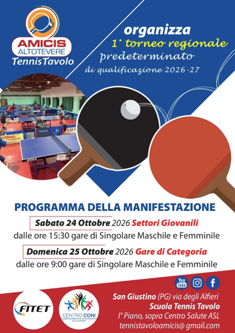 San Giustino, tavoli pronti per il primo Torneo regionale di tennis tavolo